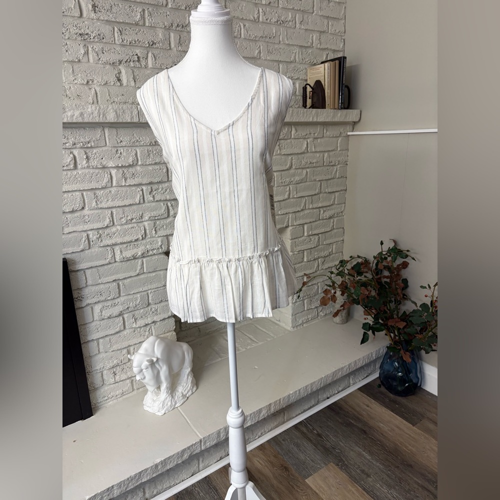 Tribal Cream Striped Peplum Tank Top NWT Size XL